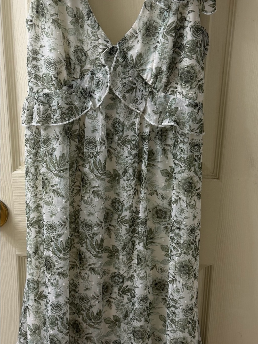 Trixxi White Maxi Dress with Sage Floral Print